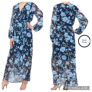 SL Fashions SLNY Maxi Dress Chiffon Navy Floral New with Tag